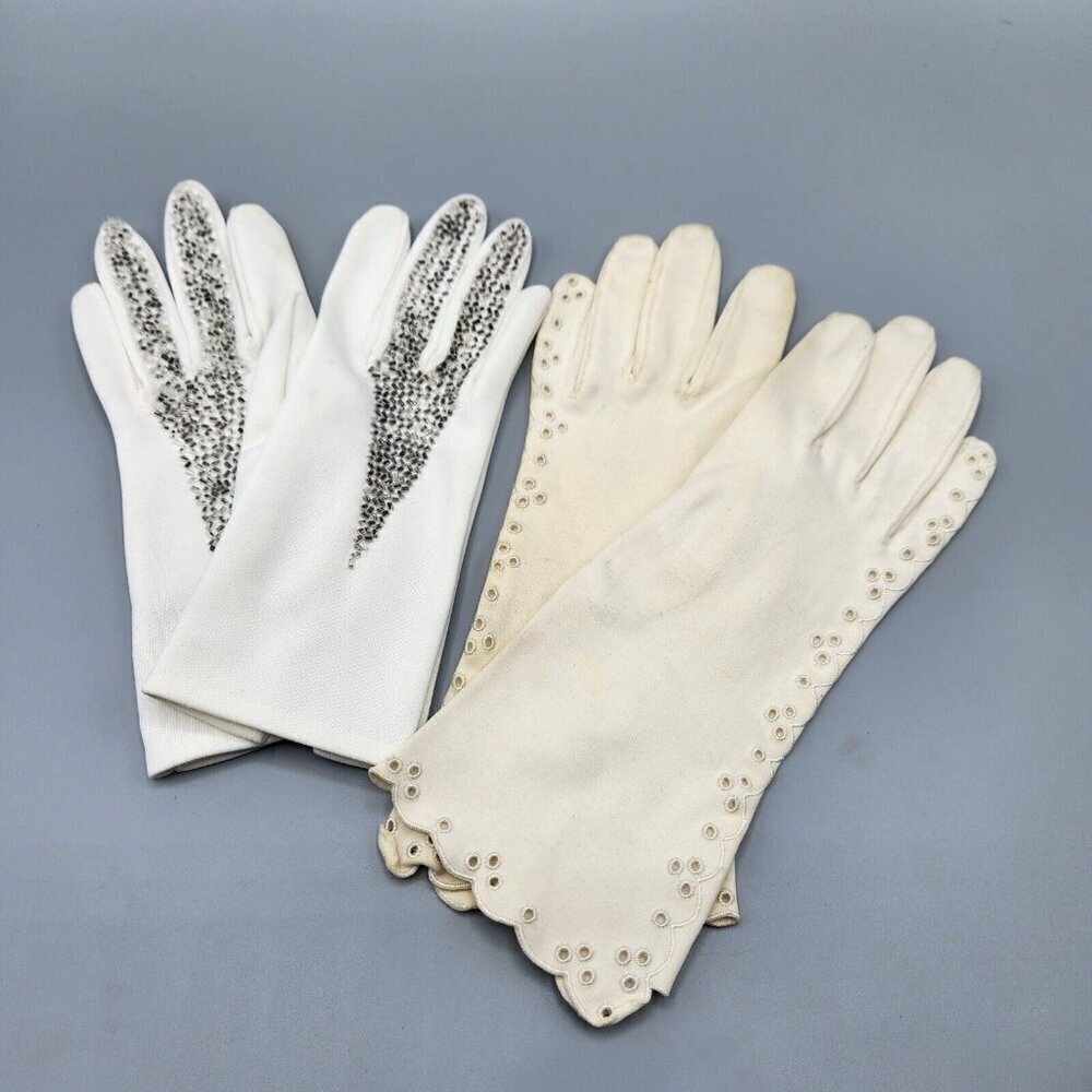 Ladies Dress Gloves Hudson Bay Miss Aris Eyelets Beaded Off White Size Small Lot